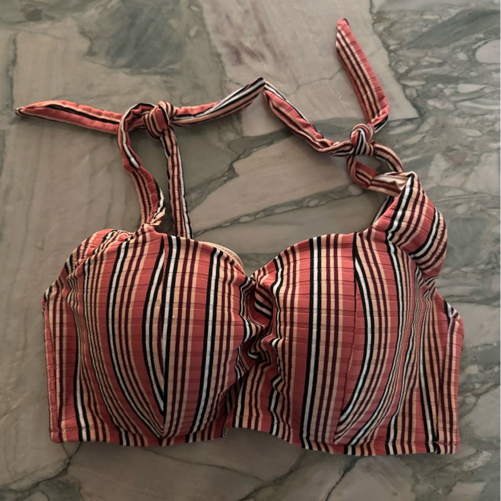 Shade & Shore Striped Tie Bikini Top 38D